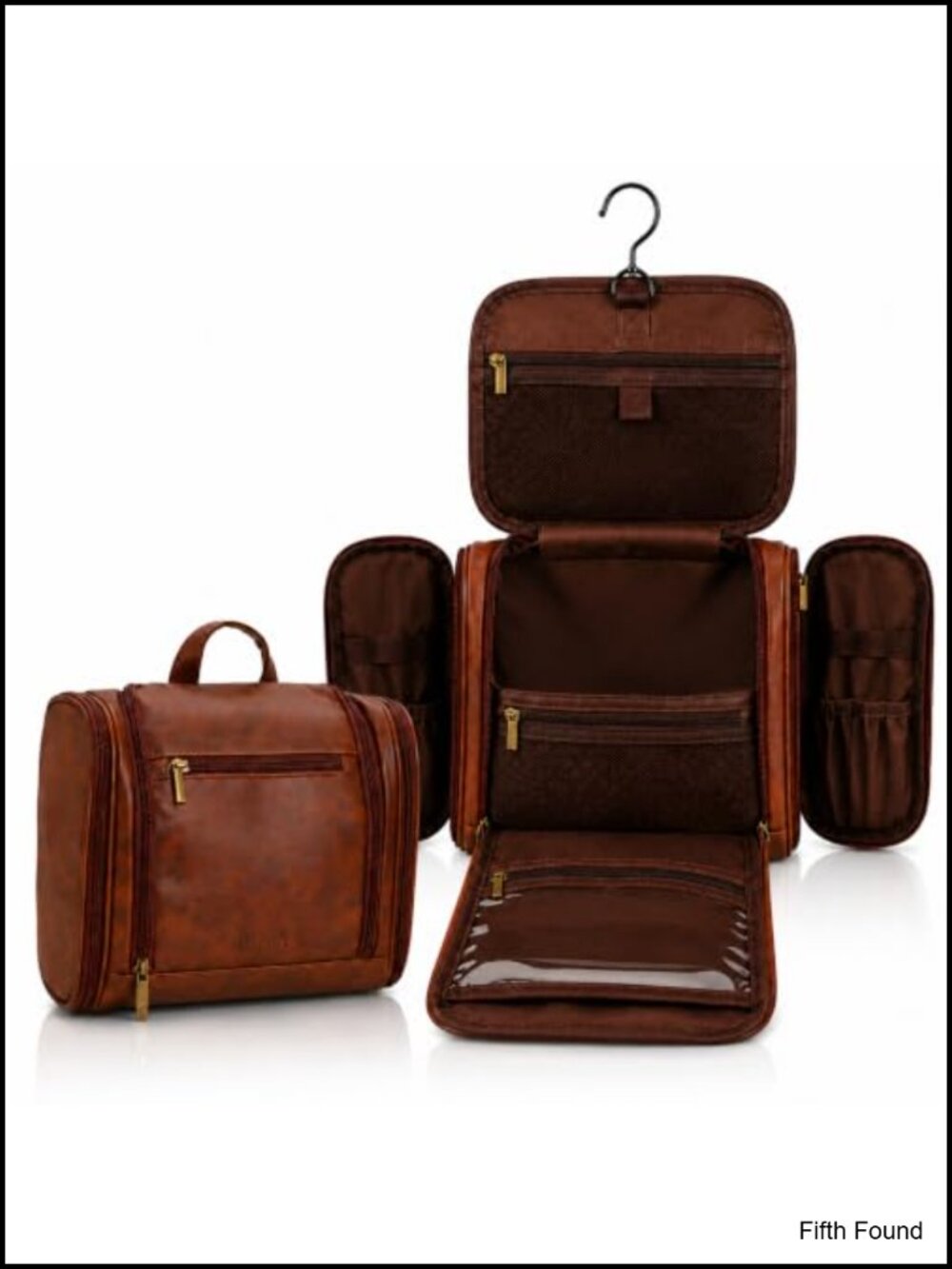 Mens Hanging Toiletry Bag Faux Leather Compact Dopp Kit